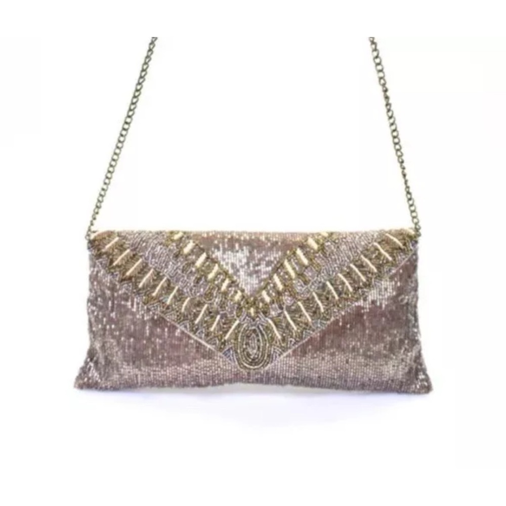 HAUTE HIPPIE ART DECO 1920s INSPIRED BEADED ENVELOPE CLUTCH BAG PURSE